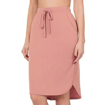 Dusty Rose Front Tie Tulip Hem Skirt with Side Pockets