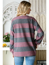 Load image into Gallery viewer, Burgundy and Gray Stripe Sweater
