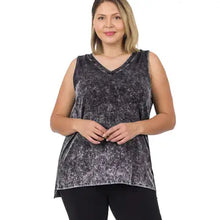 Load image into Gallery viewer, Plus Size Charcoal Mineral Wash Tank Top with Side-Slit 
