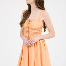 Load image into Gallery viewer, Apricot Front Tie Gathered Waist Sleeveless Mini Dress
