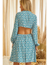 Load image into Gallery viewer, Teal and White Aztec Printed Open Back Dress - Athena&#39;s Fashion Boutique
