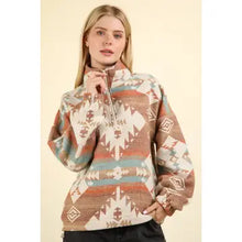 Load image into Gallery viewer, Aztec Printed Henley Woven Pullover Top
