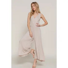 Load image into Gallery viewer, Oatmeal Sleeveless Double V-Neck Surplice Knit Jumpsuit
