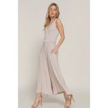 Load image into Gallery viewer, Oatmeal Sleeveless Double V-Neck Surplice Knit Jumpsuit
