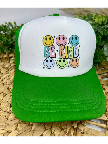 Green Be Kind Smiley Mom Trucker Hat - Athena's Fashion Boutique