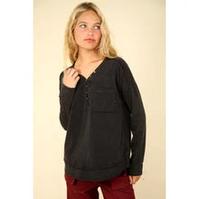 Load image into Gallery viewer, Black Mineral Washed Cotton Comfy Knit Top
