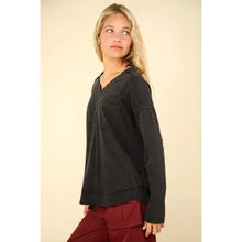 Load image into Gallery viewer, Black Mineral Washed Cotton Comfy Knit Top
