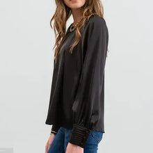 Load image into Gallery viewer, Black Long Buttoned Bishop Sleeve Top
