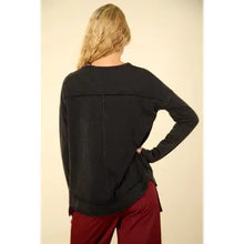 Load image into Gallery viewer, Black Mineral Washed Cotton Comfy Knit Top
