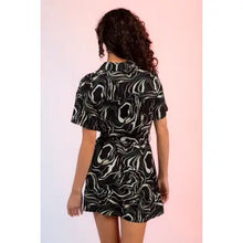 Load image into Gallery viewer,  Black Marbled Print Belted Shirt Dress
