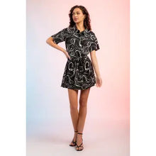 Load image into Gallery viewer, Black Marbled Print Belted Shirt Dress
