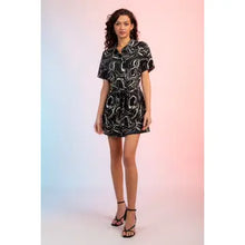 Load image into Gallery viewer, Black Marbled Print Belted Shirt Dress
