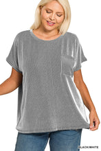 Load image into Gallery viewer, Black and White Plus Raised Rib Front Pocket Boxy Top
