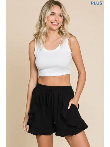 Black Ruffle Detail Shorts