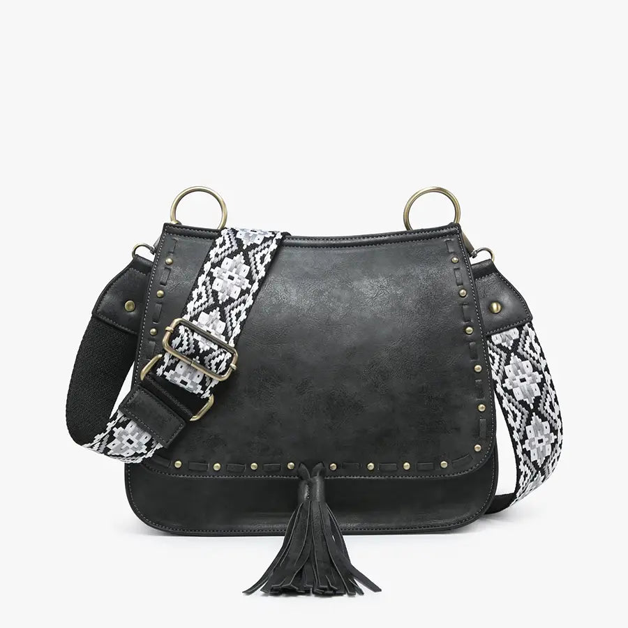 Black Bailey Crossbody with Print Contrast Guitar Strap