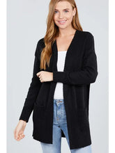 Load image into Gallery viewer, Black Long Sleeve Open Front with Pocket Sweater Cardigan
