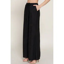 Load image into Gallery viewer, Women&#39;s Black Drawstring Crinkle Long Pants
