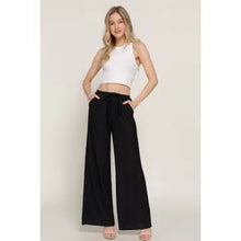 Load image into Gallery viewer, Women&#39;s Black Drawstring Crinkle Long Pants

