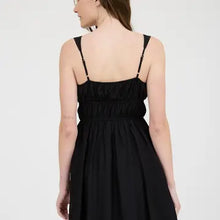 Load image into Gallery viewer, Black Front Tie Gathered Waist Sleeveless Mini Dress
