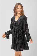 Load image into Gallery viewer, Black Deep V-Neck Jacquard Velvet Holiday Mini Dress
