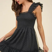 Load image into Gallery viewer, Polka Dot Chiffon Smocked Ruffle Detail Mini Dress
