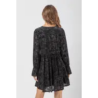 Load image into Gallery viewer, Black Deep V-Neck Jacquard Velvet Holiday Mini Dress
