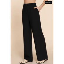 Load image into Gallery viewer, Black Straight Woven Linen Effect Long Pants
