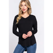 Load image into Gallery viewer, Women&#39;s Black Long Dolman Sleeve V-Neck Rayon Span Jersey Top
