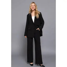 Load image into Gallery viewer, Black One Button Back Elastic Detail Straight Woven Long Pants
