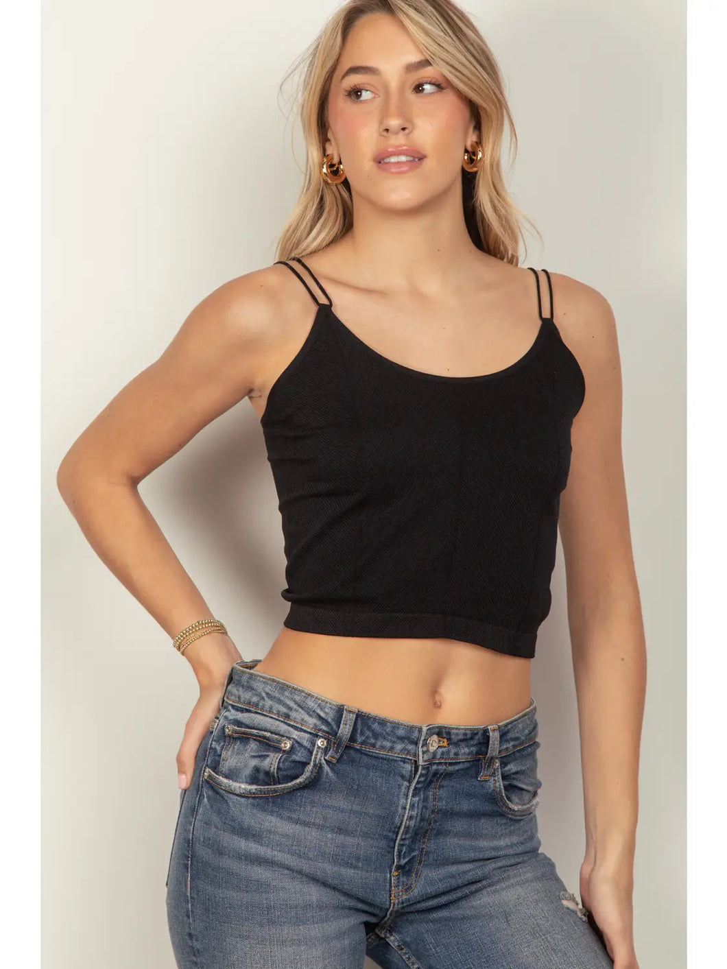 Soft Stretchy Double Strap Slim Fit Cropped Tank Top
