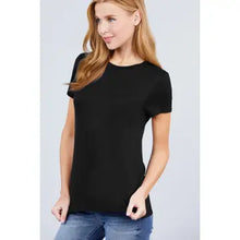 Load image into Gallery viewer, Black Short Sleeve Crew Neck Rayon Spandex Jersey Basic Tshirt
