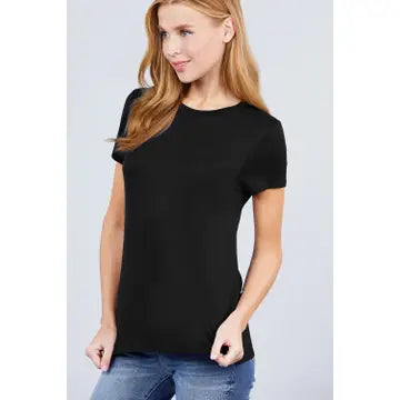 Black Short Sleeve Crew Neck Rayon Spandex Jersey Basic Tshirt