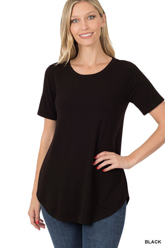 Black Short Sleeve Round Neck Round Hem Tshirt Top