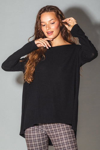 Black Long Sleeve Tunic Knit Top - Athena's Fashion Boutique