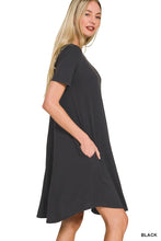 Load image into Gallery viewer, Black Short Sleeve Round Hem A-line Dress With Side Pockets

