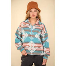 Load image into Gallery viewer, Teal Aztec Printed Henley Woven Pullover Jacket
