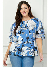 Load image into Gallery viewer, Plus Size Blue Floral Bliss Boatneck Blouse
