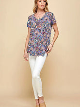 Load image into Gallery viewer, Blue Women Short Sleeve Paisley Top
