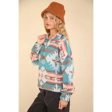 Load image into Gallery viewer, Teal Aztec Printed Henley Woven Pullover Jacket
