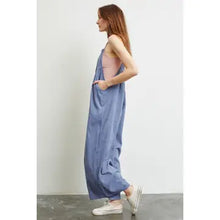 Load image into Gallery viewer, Plus Blue Soft Corduroy Easy Overall Wide-Leg Jumpsuit
