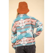 Load image into Gallery viewer, Teal Aztec Printed Henley Woven Pullover Jacket
