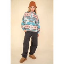 Load image into Gallery viewer, Teal Aztec Printed Henley Woven Pullover Jacket
