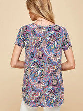 Load image into Gallery viewer, Blue Women Short Sleeve Paisley Top
