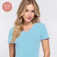 Blue Short Sleeve Cotton Jersey V-Neck TShirt