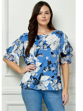 Load image into Gallery viewer, Plus Size Blue Floral Bliss Boatneck Blouse
