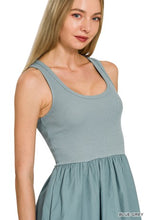 Load image into Gallery viewer, Blue Gray Combined Knit &amp; Woven Dress With Pockets

