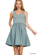 Load image into Gallery viewer, Blue Gray Combined Knit &amp; Woven Dress With Pockets
