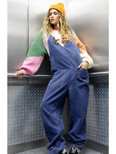 Load image into Gallery viewer, Denim Blue Cozy Soft Corduroy Overalls
