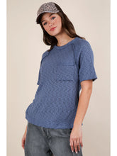 Load image into Gallery viewer, Blue Solid Casual Knit Top with Patch Pocket
