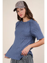 Load image into Gallery viewer, Blue Solid Casual Knit Top with Patch Pocket
